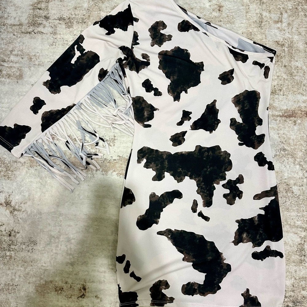 Lucky Brand One Shoulder Dress in cow print